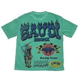 Saudi Bronx Camel Racing Team TShirt Mens S Green Graphic Washed ByKiy Rare AOP